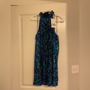 Zara Halter Sequin Short Dress - S